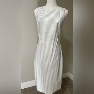 Calvin Klein White with Gray Pinstripe Sheath Midi Dress